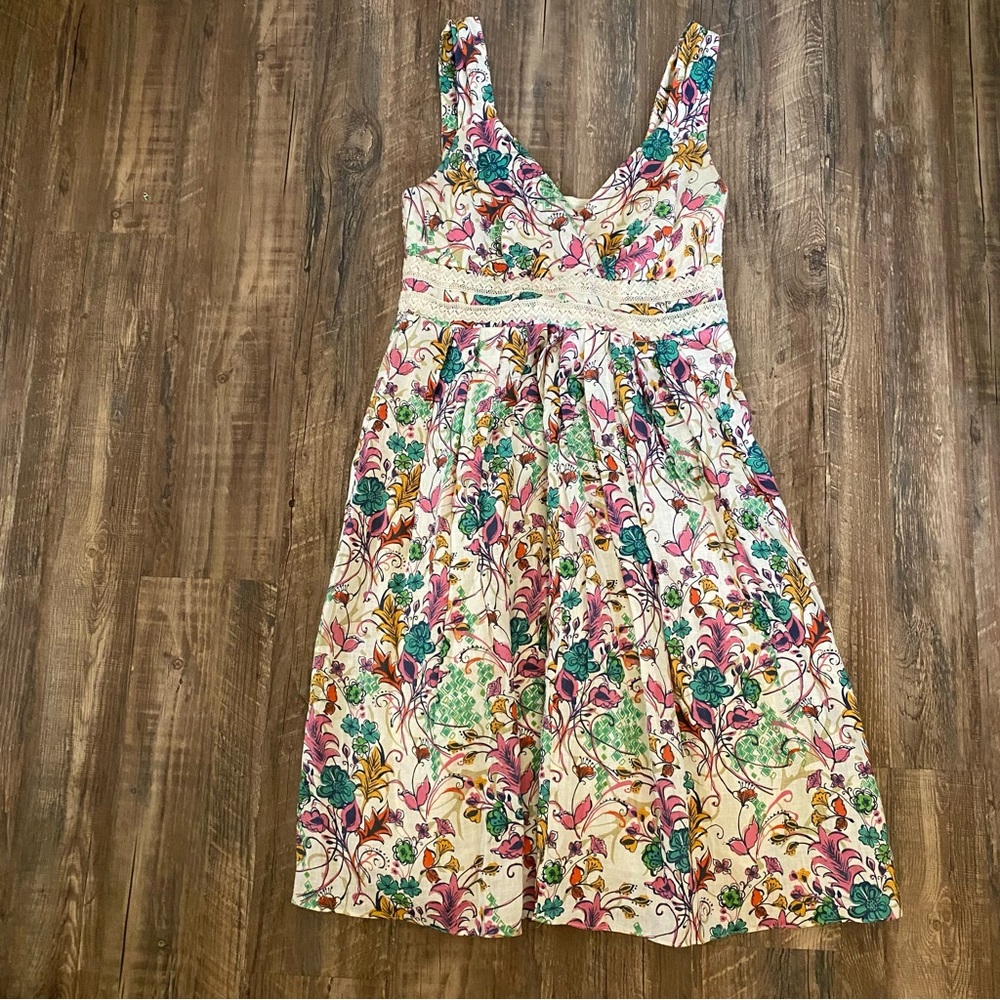 Size 8 women SUNDANCE sleeveless floral linen empire dress